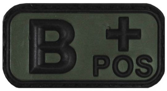 Klettabzeichen - Blutgruppe "B POS", schwarz/oliv (3D-Patch) 