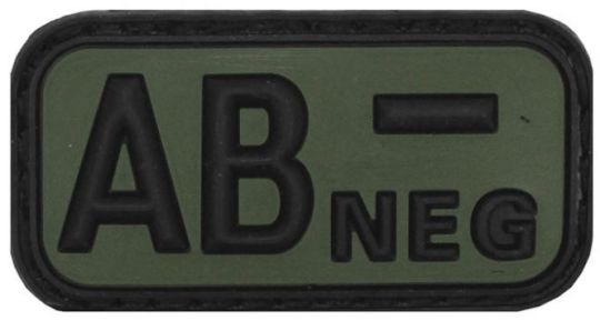 Klettabzeichen - Blutgruppe "AB NEG", schwarz/oliv (3D-Patch) 